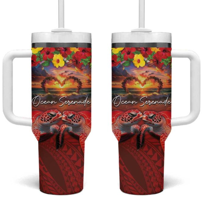 Hawaiian Turtle Love Ocean Serenade Honu Honi Ihu Custom Stanley Quencher 40Oz Stainless Steel Tumbler With Handle