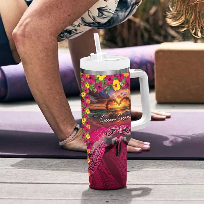 Hawaiian Turtle Love Ocean Serenade Honu Honi Ihu Custom Stanley Quencher 40Oz Stainless Steel Tumbler With Handle - Image 6