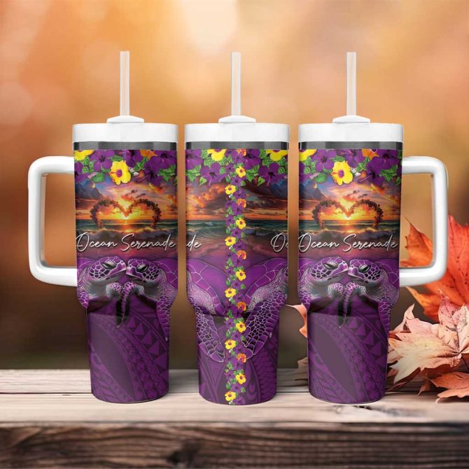 Hawaiian Turtle Love Ocean Serenade Honu Honi Ihu Custom Stanley Quencher 40Oz Stainless Steel Tumbler With Handle - Image 4