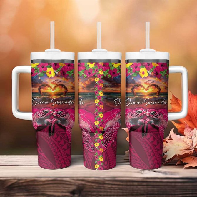 Hawaiian Turtle Love Ocean Serenade Honu Honi Ihu Custom Stanley Quencher 40Oz Stainless Steel Tumbler With Handle - Image 4