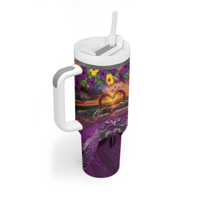 Hawaiian Turtle Love Ocean Serenade Honu Honi Ihu Custom Stanley Quencher 40Oz Stainless Steel Tumbler With Handle - Image 2