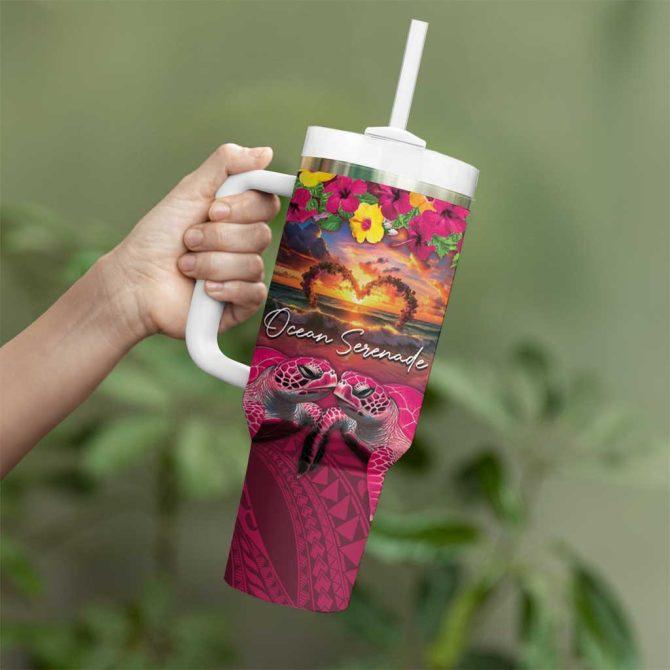 Hawaiian Turtle Love Ocean Serenade Honu Honi Ihu Custom Stanley Quencher 40Oz Stainless Steel Tumbler With Handle - Image 3