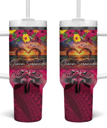 Hawaiian Turtle Love Ocean Serenade Honu Honi Ihu Custom Stanley Quencher 40Oz Stainless Steel Tumbler With Handle