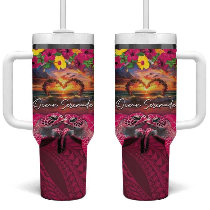 Hawaiian Turtle Love Ocean Serenade Honu Honi Ihu Custom Stanley Quencher 40Oz Stainless Steel Tumbler With Handle
