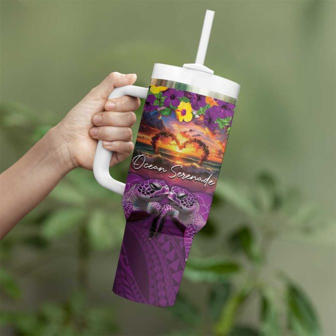 Hawaiian Turtle Love Ocean Serenade Honu Honi Ihu Custom Stanley Quencher 40Oz Stainless Steel Tumbler With Handle - Image 3