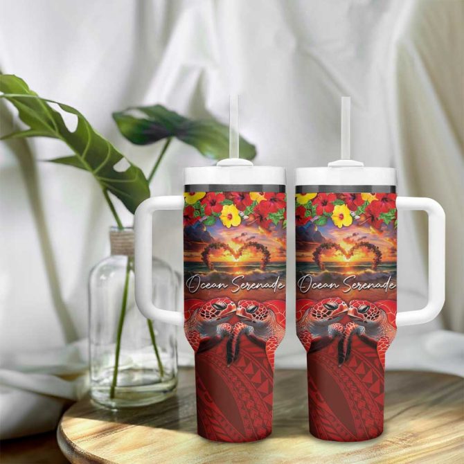 Hawaiian Turtle Love Ocean Serenade Honu Honi Ihu Custom Stanley Quencher 40Oz Stainless Steel Tumbler With Handle - Image 9