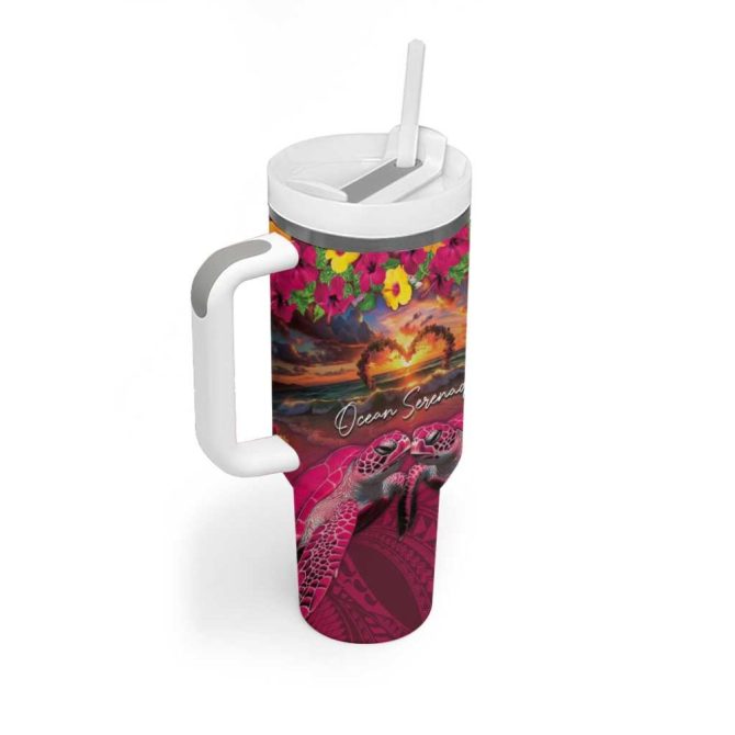 Hawaiian Turtle Love Ocean Serenade Honu Honi Ihu Custom Stanley Quencher 40Oz Stainless Steel Tumbler With Handle - Image 2
