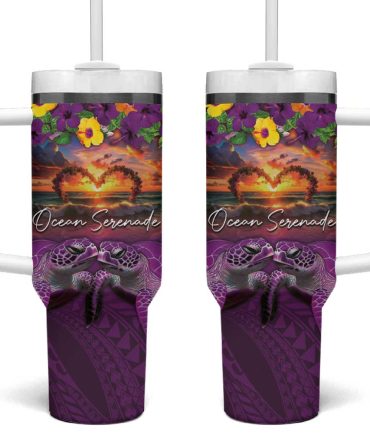 Hawaiian Turtle Love Ocean Serenade Honu Honi Ihu Custom Stanley Quencher 40Oz Stainless Steel Tumbler With Handle