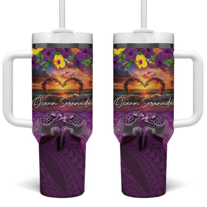 Hawaiian Turtle Love Ocean Serenade Honu Honi Ihu Custom Stanley Quencher 40Oz Stainless Steel Tumbler With Handle