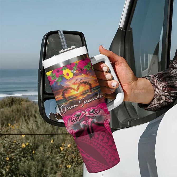 Hawaiian Turtle Love Ocean Serenade Honu Honi Ihu Custom Stanley Quencher 40Oz Stainless Steel Tumbler With Handle - Image 7