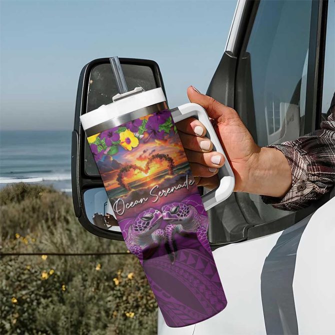 Hawaiian Turtle Love Ocean Serenade Honu Honi Ihu Custom Stanley Quencher 40Oz Stainless Steel Tumbler With Handle - Image 7