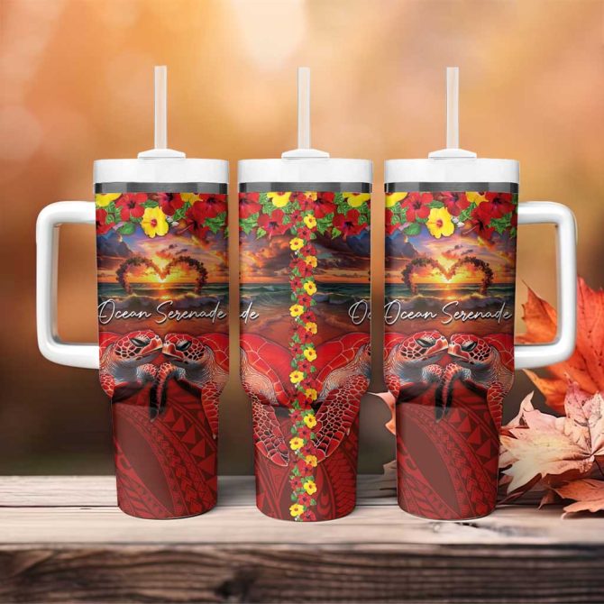 Hawaiian Turtle Love Ocean Serenade Honu Honi Ihu Custom Stanley Quencher 40Oz Stainless Steel Tumbler With Handle - Image 4