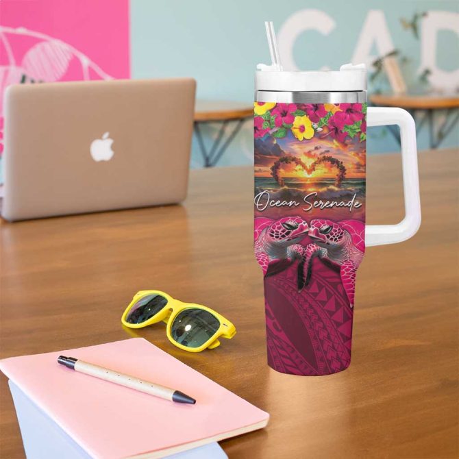 Hawaiian Turtle Love Ocean Serenade Honu Honi Ihu Custom Stanley Quencher 40Oz Stainless Steel Tumbler With Handle - Image 5