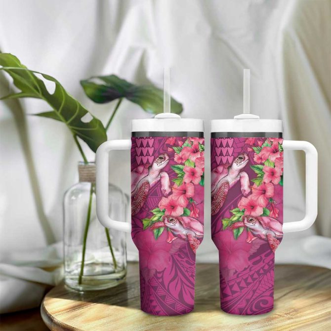Hawaiian Turtle Love Sweet Hibiscus And Kakau Rose Color Custom Stanley Quencher 40Oz Stainless Steel Tumbler With Handle - Image 9