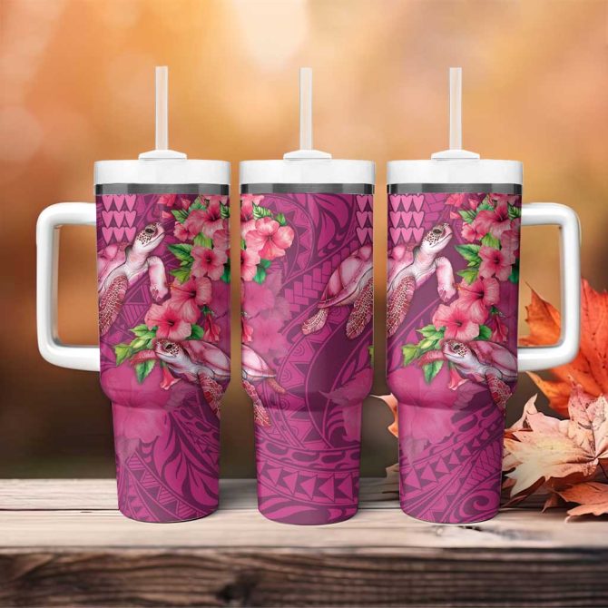 Hawaiian Turtle Love Sweet Hibiscus And Kakau Rose Color Custom Stanley Quencher 40Oz Stainless Steel Tumbler With Handle - Image 4