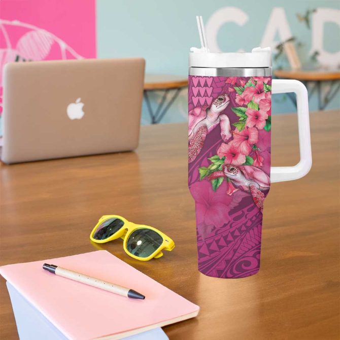 Hawaiian Turtle Love Sweet Hibiscus And Kakau Rose Color Custom Stanley Quencher 40Oz Stainless Steel Tumbler With Handle - Image 5