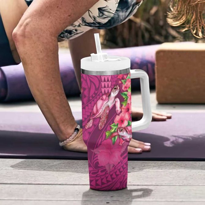 Hawaiian Turtle Love Sweet Hibiscus And Kakau Rose Color Custom Stanley Quencher 40Oz Stainless Steel Tumbler With Handle - Image 6
