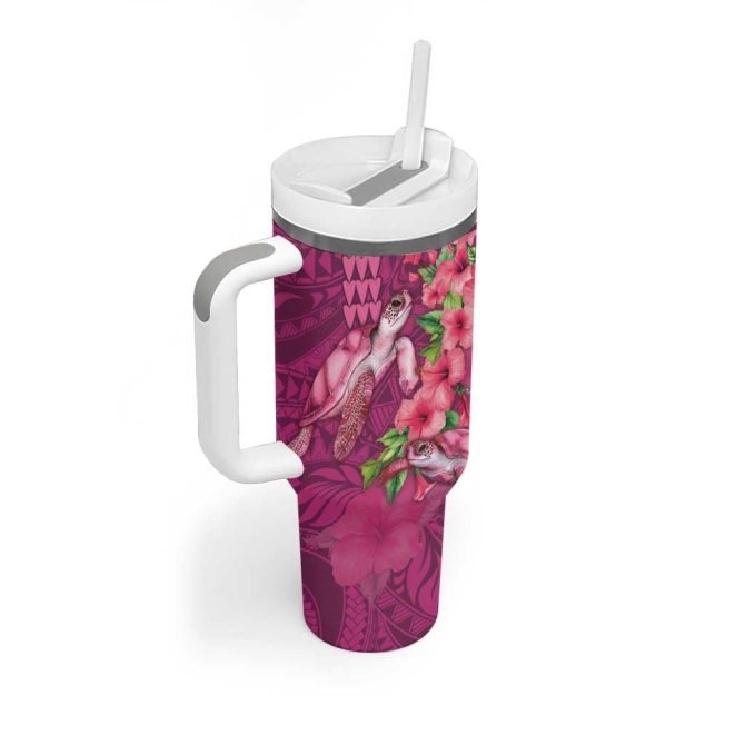 Hawaiian Turtle Love Sweet Hibiscus And Kakau Rose Color Custom Stanley Quencher 40Oz Stainless Steel Tumbler With Handle - Image 2