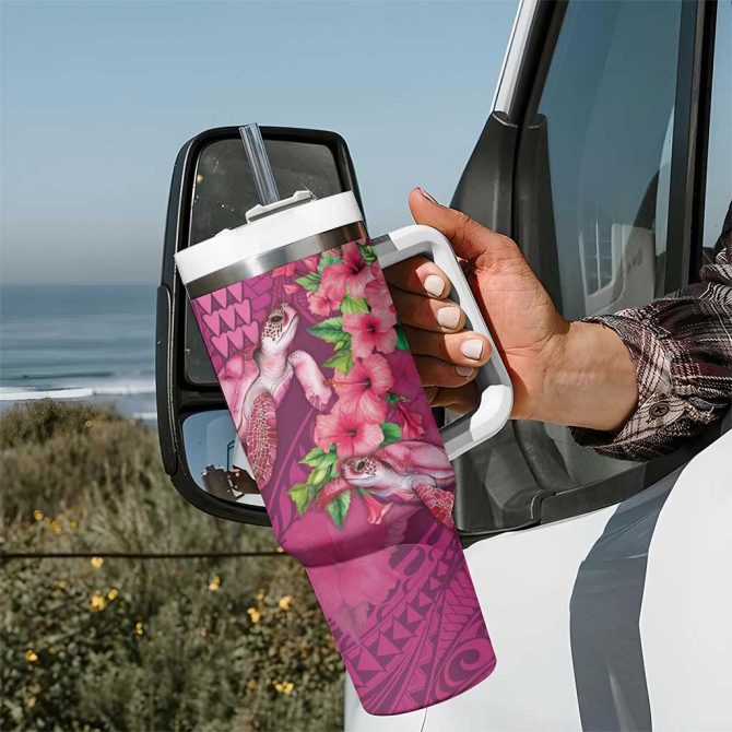Hawaiian Turtle Love Sweet Hibiscus And Kakau Rose Color Custom Stanley Quencher 40Oz Stainless Steel Tumbler With Handle - Image 7