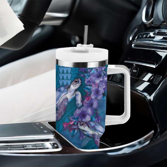 Hawaiian Turtle Love Sweet Hibiscus And Kakau Sapphire Color Custom Stanley Quencher 40Oz Stainless Steel Tumbler With Handle - Image 8