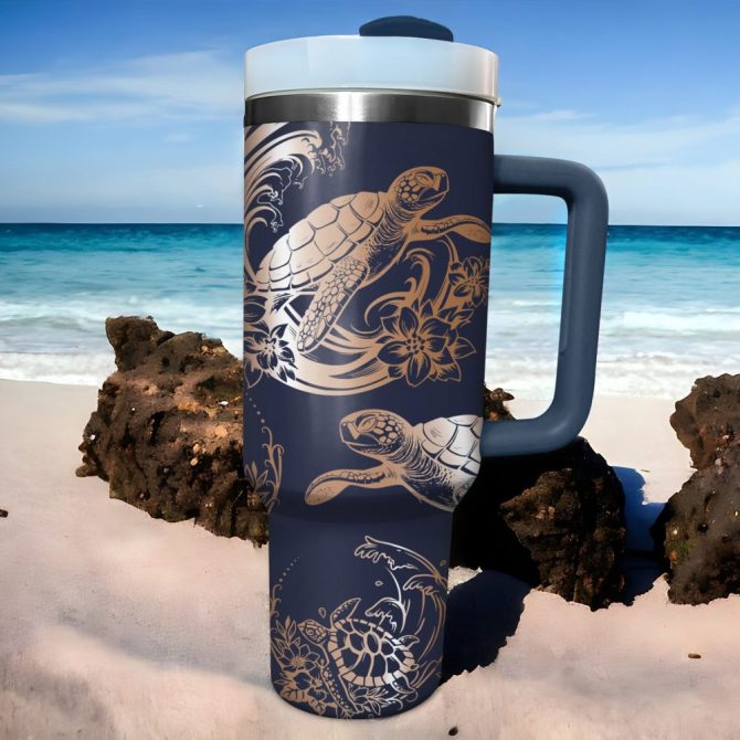 Hawaiian Turtles Custom Stanley Quencher 40Oz Stainless Steel Tumbler With Handle - Image 2