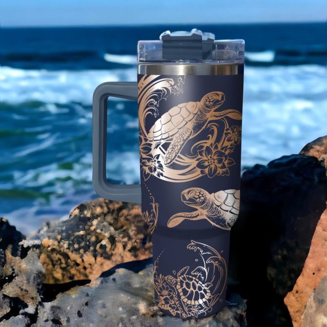 Hawaiian Turtles Custom Stanley Quencher 40Oz Stainless Steel Tumbler With Handle