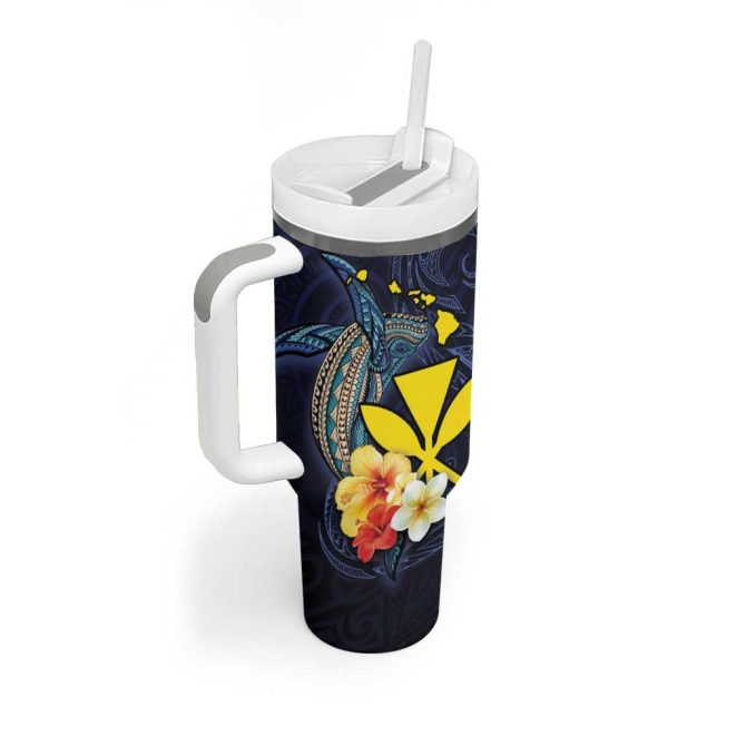 Hawaiian Whale And Kanaka Maoli Symbol Hibiscus Custom Stanley Quencher 40Oz Stainless Steel Tumbler With Handle - Image 2