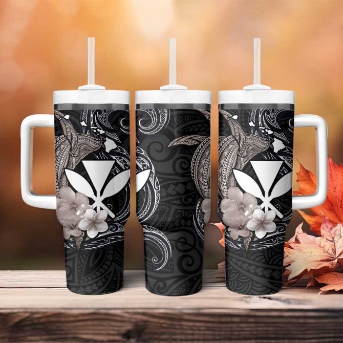 Hawaiian Whale And Kanaka Maoli Symbol Hibiscus Custom Stanley Quencher 40Oz Stainless Steel Tumbler With Handle - Image 3