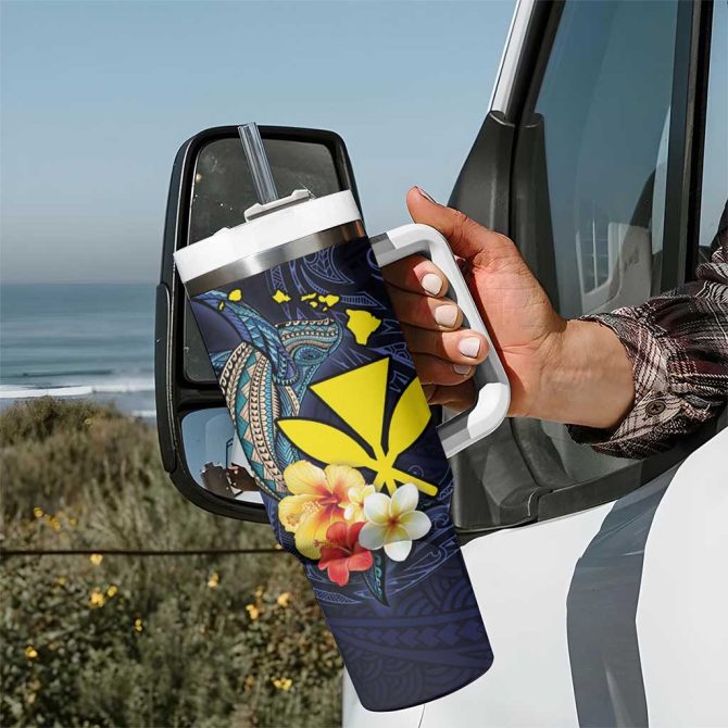 Hawaiian Whale And Kanaka Maoli Symbol Hibiscus Custom Stanley Quencher 40Oz Stainless Steel Tumbler With Handle - Image 7