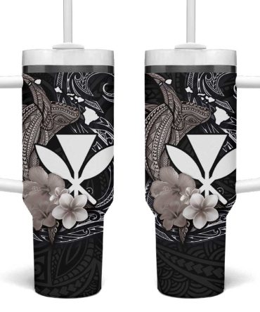 Hawaiian Whale And Kanaka Maoli Symbol Hibiscus Custom Stanley Quencher 40Oz Stainless Steel Tumbler With Handle