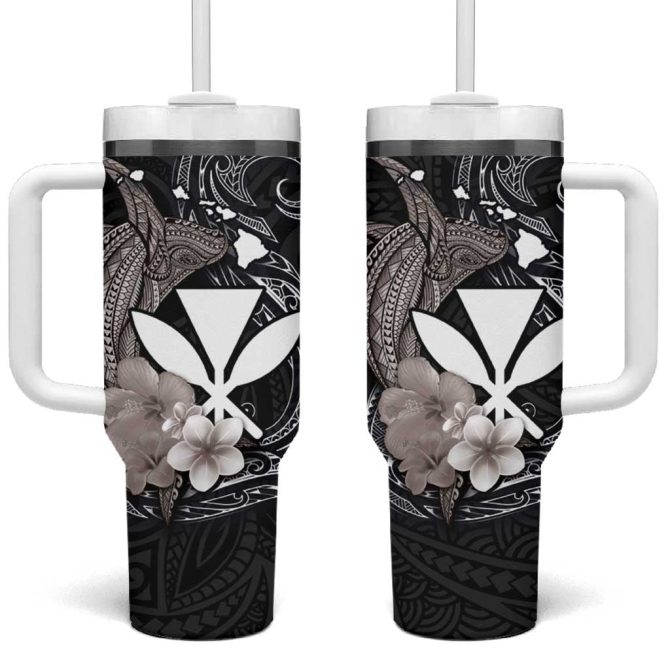 Hawaiian Whale And Kanaka Maoli Symbol Hibiscus Custom Stanley Quencher 40Oz Stainless Steel Tumbler With Handle