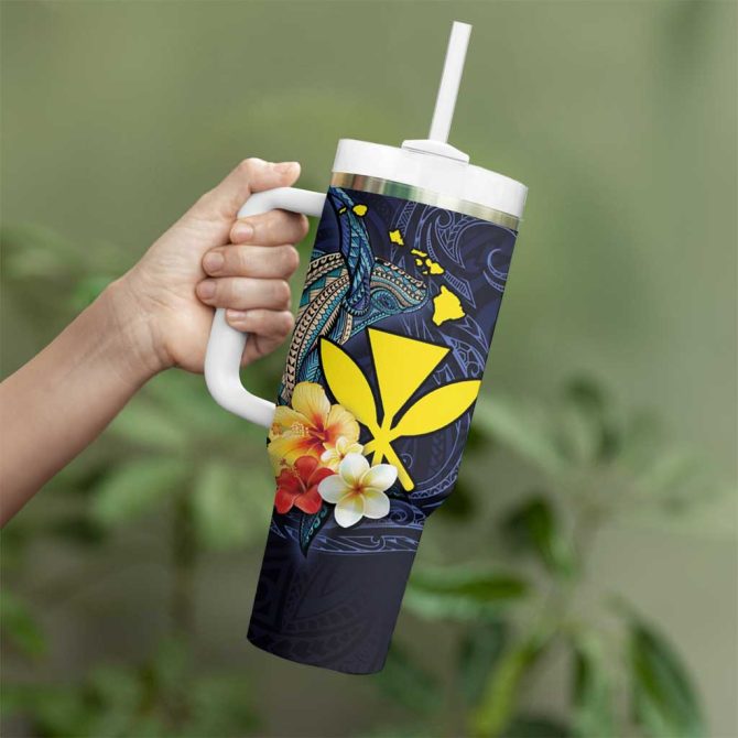 Hawaiian Whale And Kanaka Maoli Symbol Hibiscus Custom Stanley Quencher 40Oz Stainless Steel Tumbler With Handle - Image 3