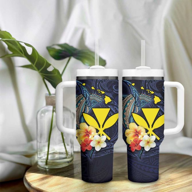Hawaiian Whale And Kanaka Maoli Symbol Hibiscus Custom Stanley Quencher 40Oz Stainless Steel Tumbler With Handle - Image 9