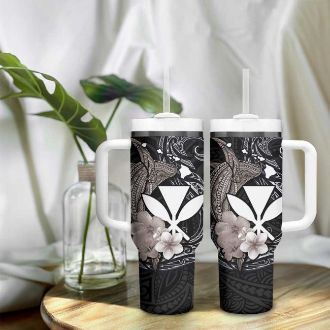 Hawaiian Whale And Kanaka Maoli Symbol Hibiscus Custom Stanley Quencher 40Oz Stainless Steel Tumbler With Handle - Image 8