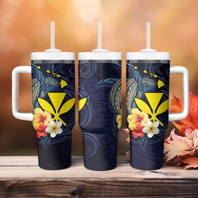 Hawaiian Whale And Kanaka Maoli Symbol Hibiscus Custom Stanley Quencher 40Oz Stainless Steel Tumbler With Handle - Image 4