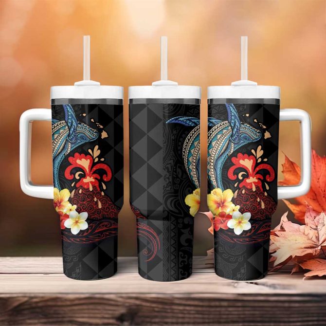 Hawaiian Whale And Volcanic Eruption Hibiscus And Kakau Custom Stanley Quencher 40Oz Stainless Steel Tumbler With Handle - Image 4