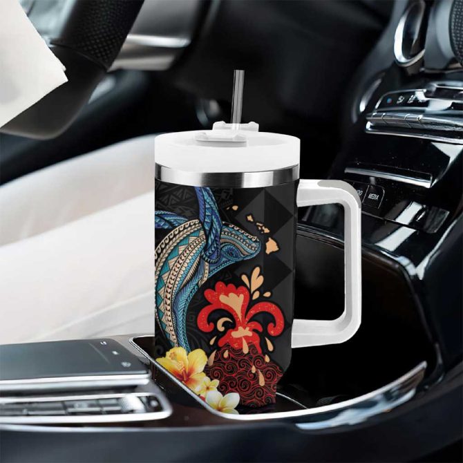 Hawaiian Whale And Volcanic Eruption Hibiscus And Kakau Custom Stanley Quencher 40Oz Stainless Steel Tumbler With Handle - Image 8