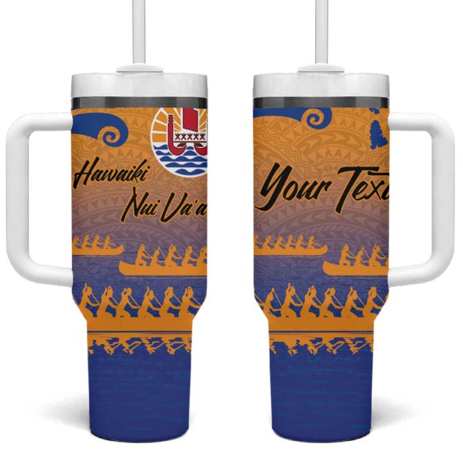 Hawaiki Nui Va #8217;A French Polynesian Sunset Color Custom Stanley Quencher 40Oz Stainless Steel Tumbler With Handle