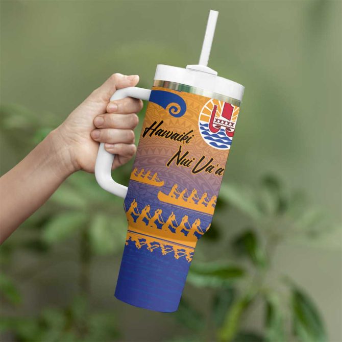 Hawaiki Nui Va #8217;A French Polynesian Sunset Color Custom Stanley Quencher 40Oz Stainless Steel Tumbler With Handle - Image 3