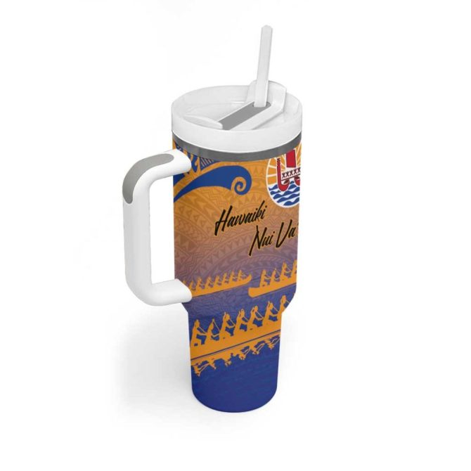 Hawaiki Nui Va #8217;A French Polynesian Sunset Color Custom Stanley Quencher 40Oz Stainless Steel Tumbler With Handle - Image 2