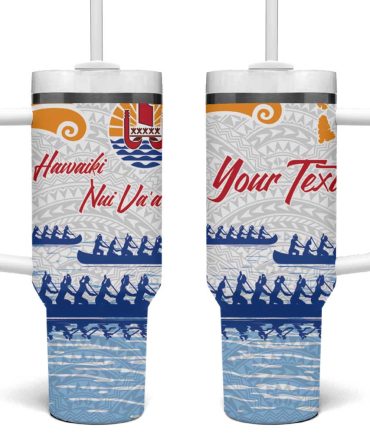 Hawaiki Nui Va #8217;A French Polynesian White Color Custom Stanley Quencher 40Oz Stainless Steel Tumbler With Handle