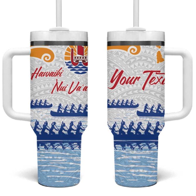 Hawaiki Nui Va #8217;A French Polynesian White Color Custom Stanley Quencher 40Oz Stainless Steel Tumbler With Handle
