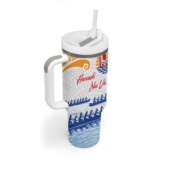 Hawaiki Nui Va #8217;A French Polynesian White Color Custom Stanley Quencher 40Oz Stainless Steel Tumbler With Handle - Image 2