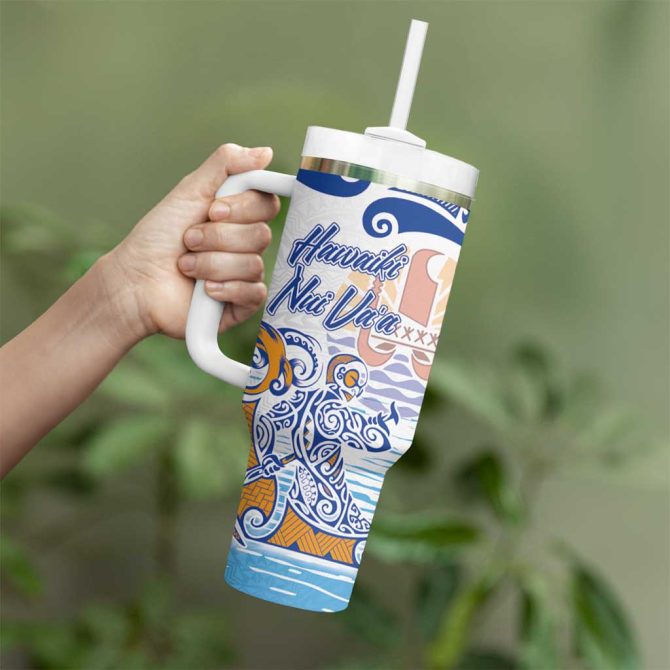 Hawaiki Nui Va #8217;A Solo French Polynesia Blue Color Custom Stanley Quencher 40Oz Stainless Steel Tumbler With Handle - Image 3