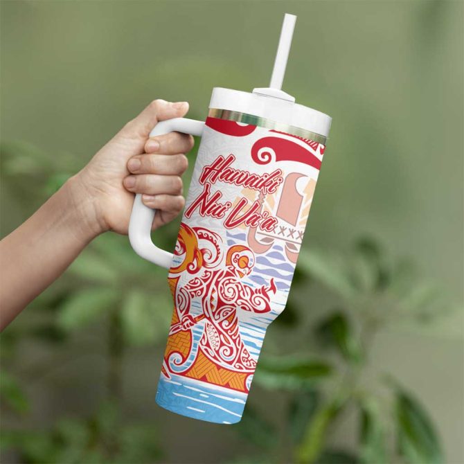Hawaiki Nui Va #8217;A Solo French Polynesia Red Color Custom Stanley Quencher 40Oz Stainless Steel Tumbler With Handle - Image 3