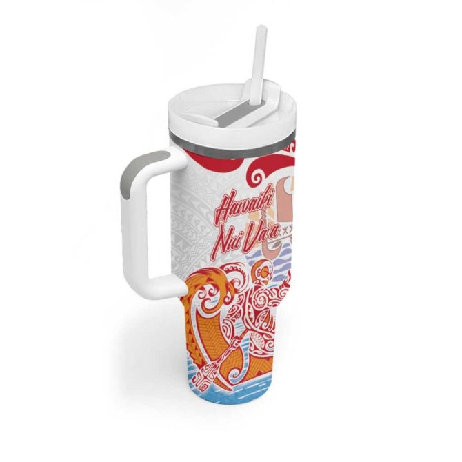 Hawaiki Nui Va #8217;A Solo French Polynesia Red Color Custom Stanley Quencher 40Oz Stainless Steel Tumbler With Handle - Image 2