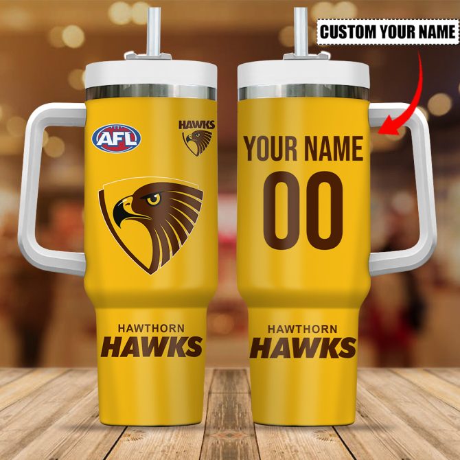 Hawthorn Hawks Afl Custom Stanley Quencher 40Oz Stainless Steel Tumbler