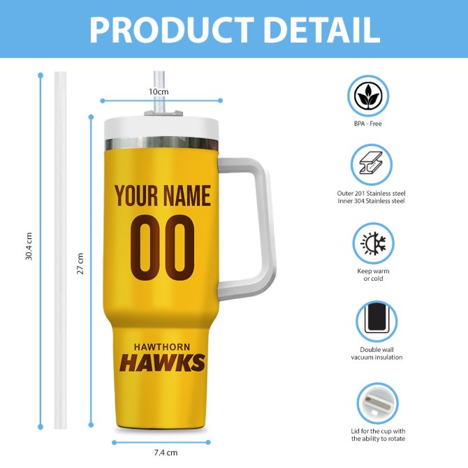 Hawthorn Hawks Afl Custom Stanley Quencher 40Oz Stainless Steel Tumbler - Image 5