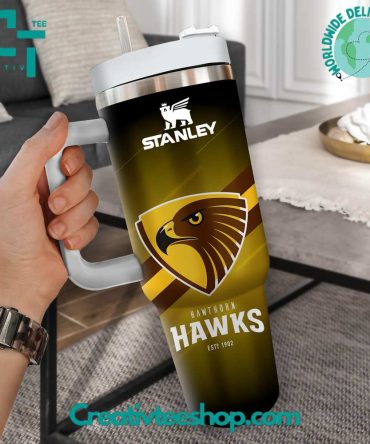 Hawthorn Hawks Afl Custom Stanley Quencher 40Oz Stainless Steel Tumbler With Handle