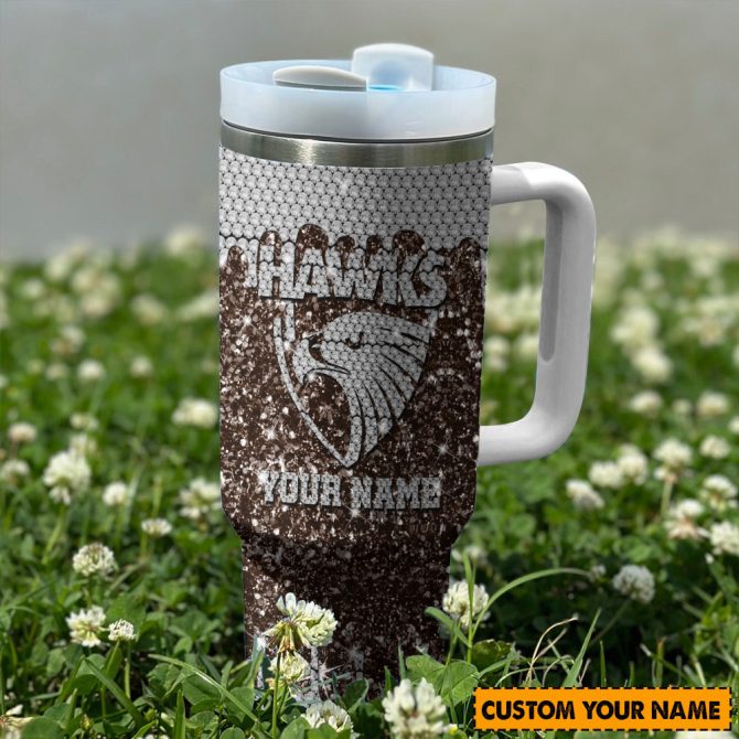 Hawthorn Hawks Afl Sports Glitter Custom Stanley Quencher 40Oz Stainless Steel Tumbler With Handle - Image 2